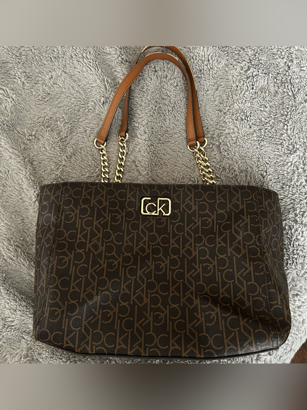 Calvin Klein Brown Monogram Chain-Handle Tote